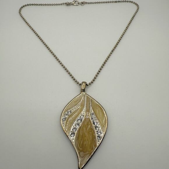 Kenneth Cole Leaf Pendant Necklace Enamel Swirl Rhinestone 15” - Picture 1 of 11